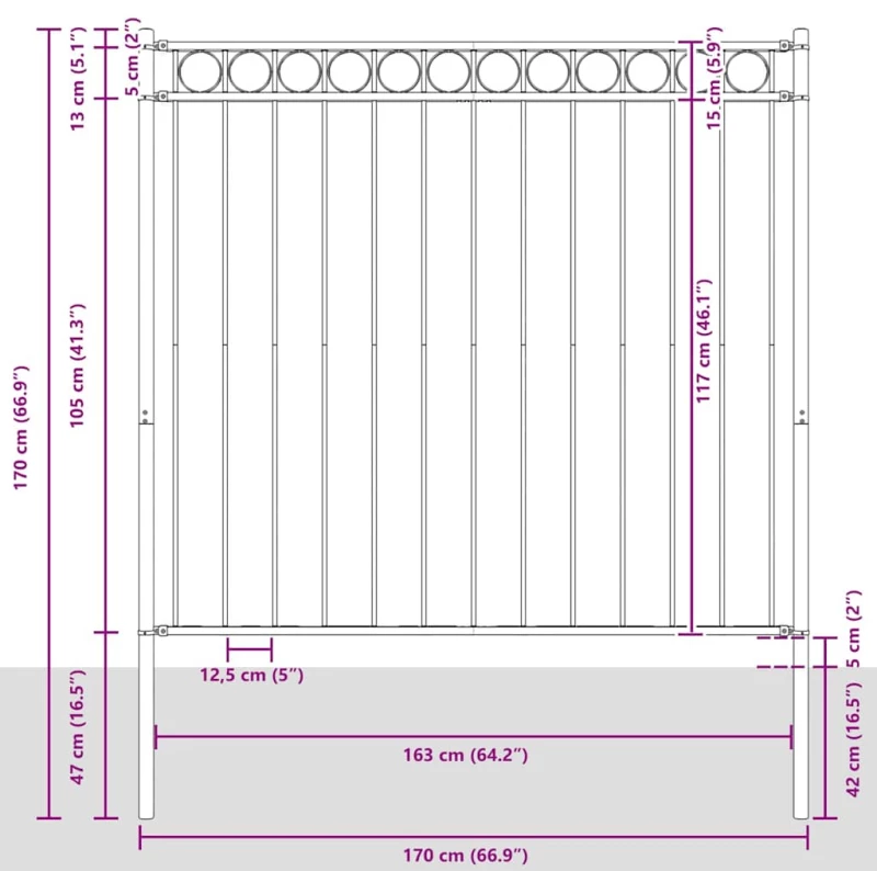 vidaXL Φράχτης Κήπου - Γκρι, 1.7 x 1.2 μ, Ατσάλι