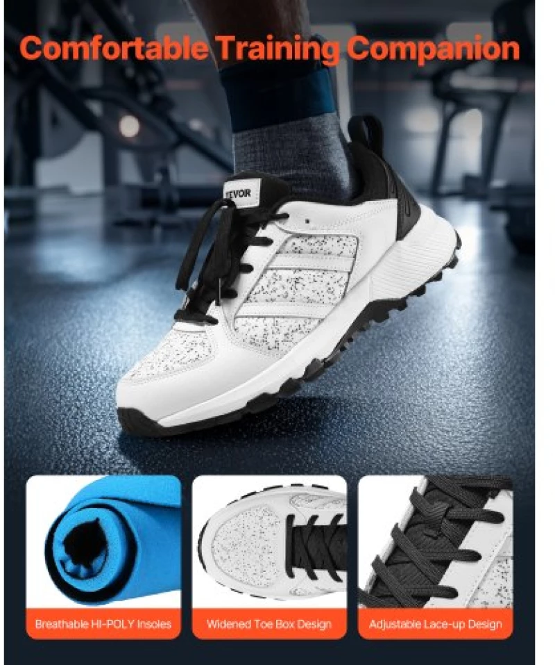 VEVOR Cross Training Shoes M Width Sneakers UK Size 9 Wide Toe Box Shoes White