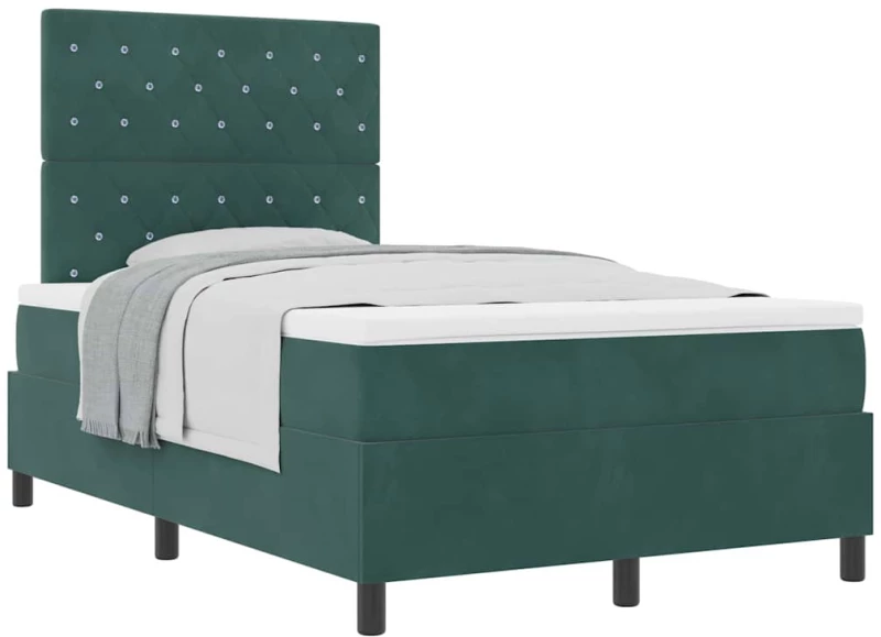 vidaXL Κρεβάτι Box Spring με Στρώμα Σκούρο Πράσινο Μικρό Διπλό Βελούδο