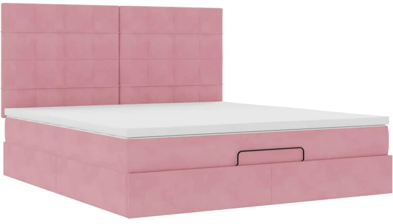 vidaXL Οθωμανικό κρεβάτι με στρώματα ροζ 180x200cm Velvet