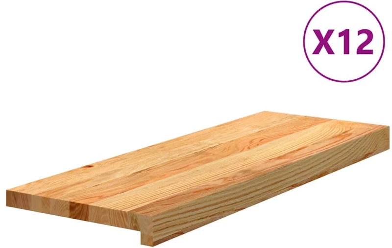 vidaXL Πατάκια Σκάλας 12 τεμ. Ανοιχτό Καφέ 70x25x2 cm Ξύλο Δρυός