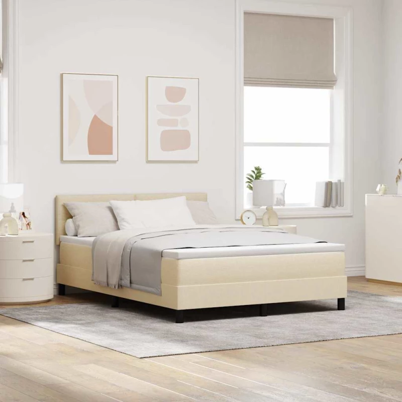 vidaXL Κρεβάτι με Σπινθύνι και Στρώμα Μπεζ 160x200 εκ. Ύφασμα