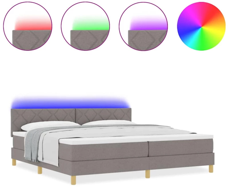 vidaXL Κρεβάτι Box Spring με Στρώμα & LED Ταπέτο 200x200 εκ Υφάσματος