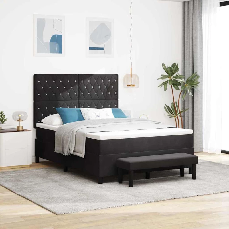 vidaXL Κρεβάτι Με Στρώμα & Πάγκο Μαύρο 140x200 εκ. Βελούδο