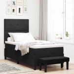 vidaXL Κρεβάτι Box Spring με Στρώμα & Παγκάκι Μαύρο 90x200 εκ Βελούδο