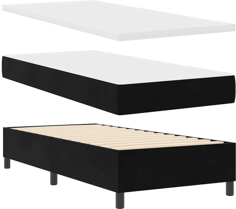 vidaXL Κρεβάτι Box Spring με Στρώμα & Παγκάκι Μαύρο 90x200 εκ Βελούδο