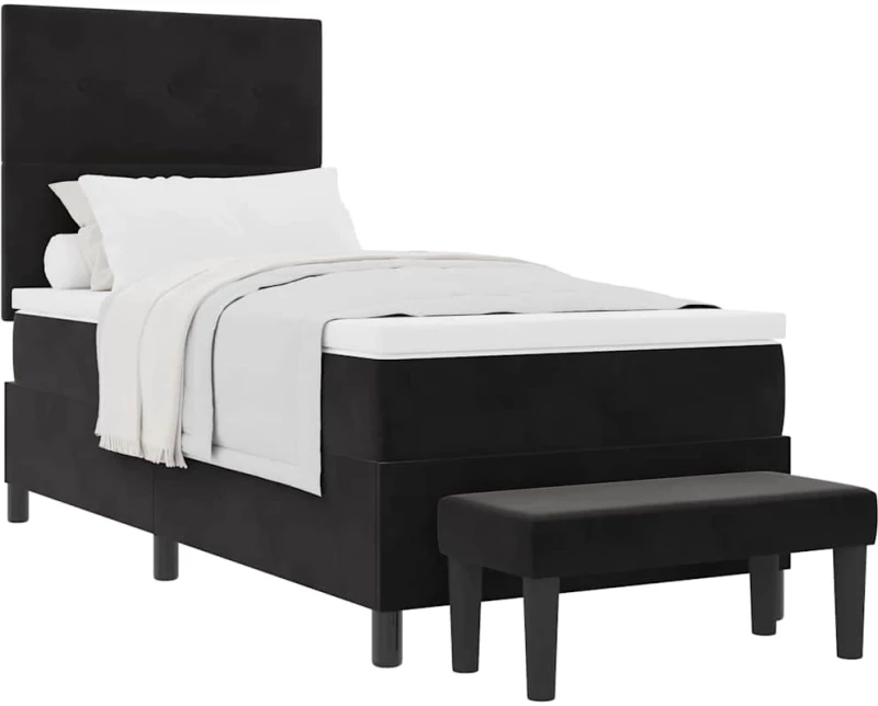 vidaXL Κρεβάτι Box Spring με Στρώμα & Παγκάκι Μαύρο 90x200 εκ Βελούδο