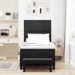 vidaXL Κρεβάτι Box Spring με Στρώμα & Παγκάκι Μαύρο 90x200 εκ Βελούδο