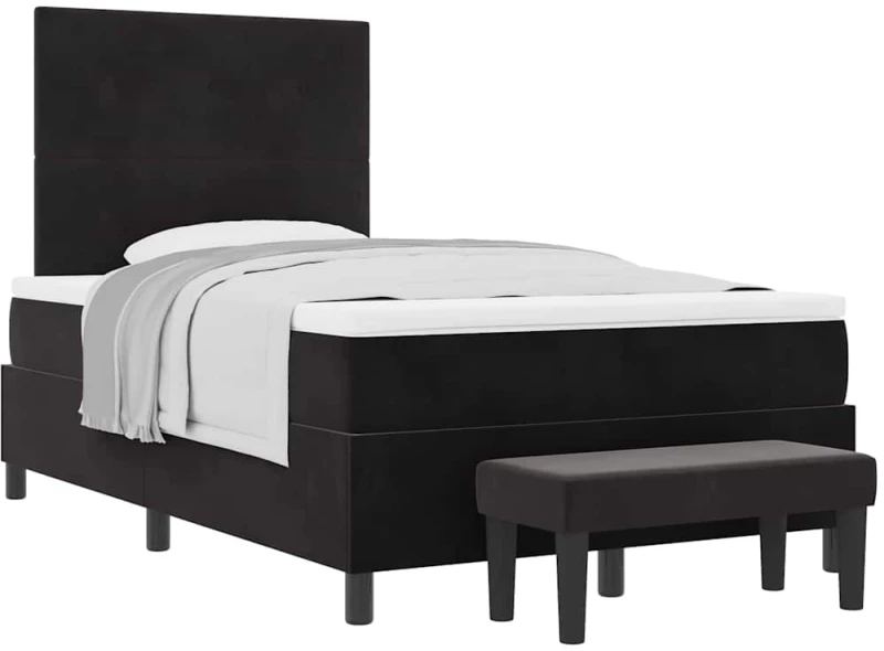 vidaXL Κρεβάτι Box Spring με Στρώμα & Πάγκο Μαύρο 120x200 εκ. Βελούδο