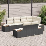 vidaXL 7 κομματιών Garden Sofa Set με Μαξιλάρια, Μαύρο Πολυ Ράτταν