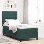 Κρεβάτι Box Spring με Στρώμα vidaXL Σκούρο Πράσινο 90x200 εκ. Βελούδο