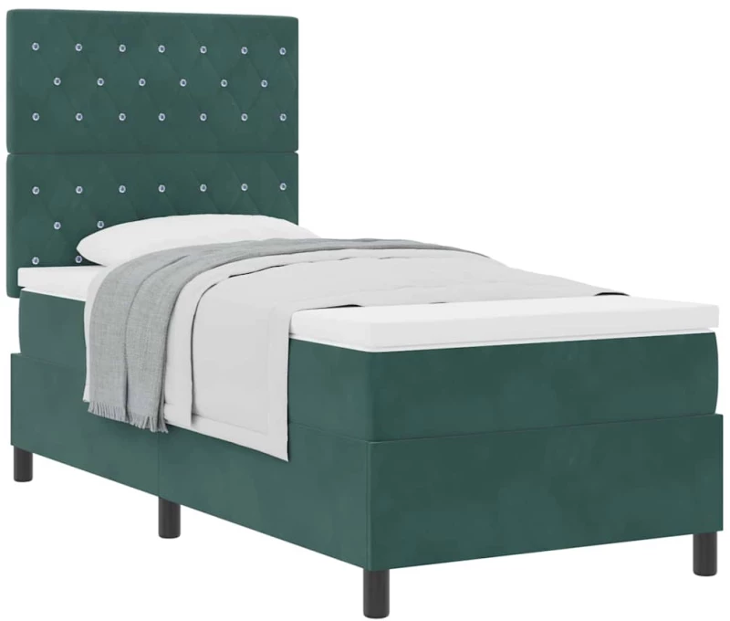 Κρεβάτι Box Spring με Στρώμα vidaXL Σκούρο Πράσινο 90x200 εκ. Βελούδο