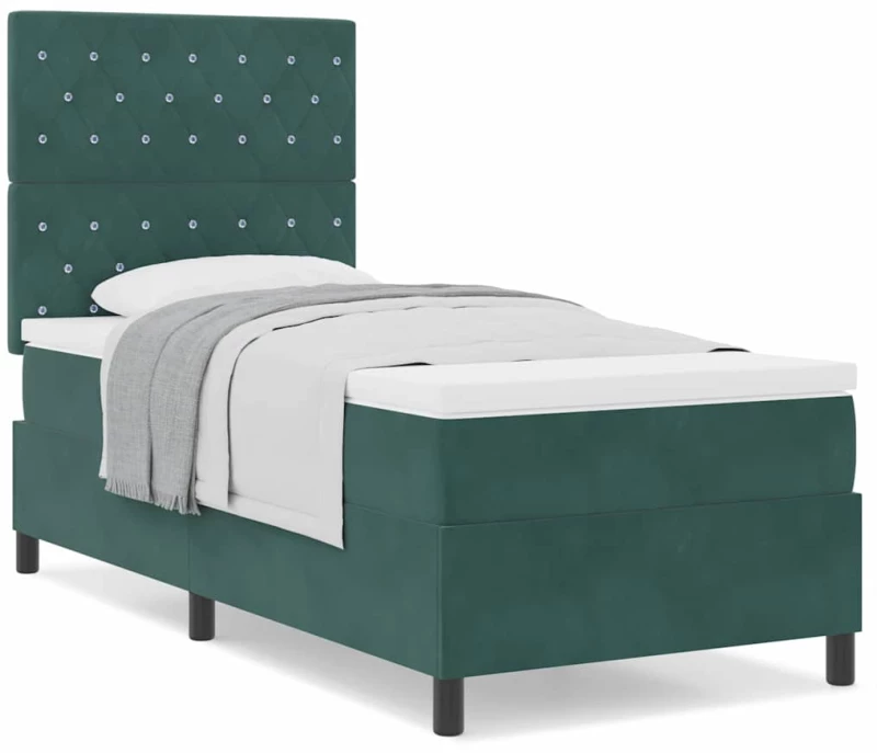 Κρεβάτι Box Spring με Στρώμα vidaXL Σκούρο Πράσινο 90x200 εκ. Βελούδο