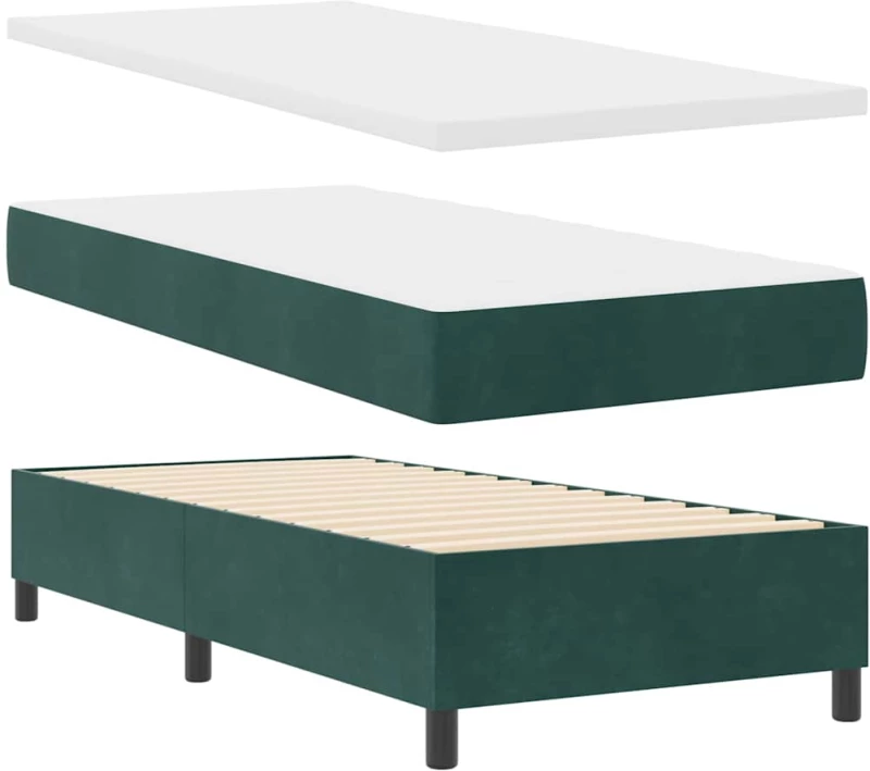 Κρεβάτι Box Spring με Στρώμα vidaXL Σκούρο Πράσινο 90x200 εκ. Βελούδο