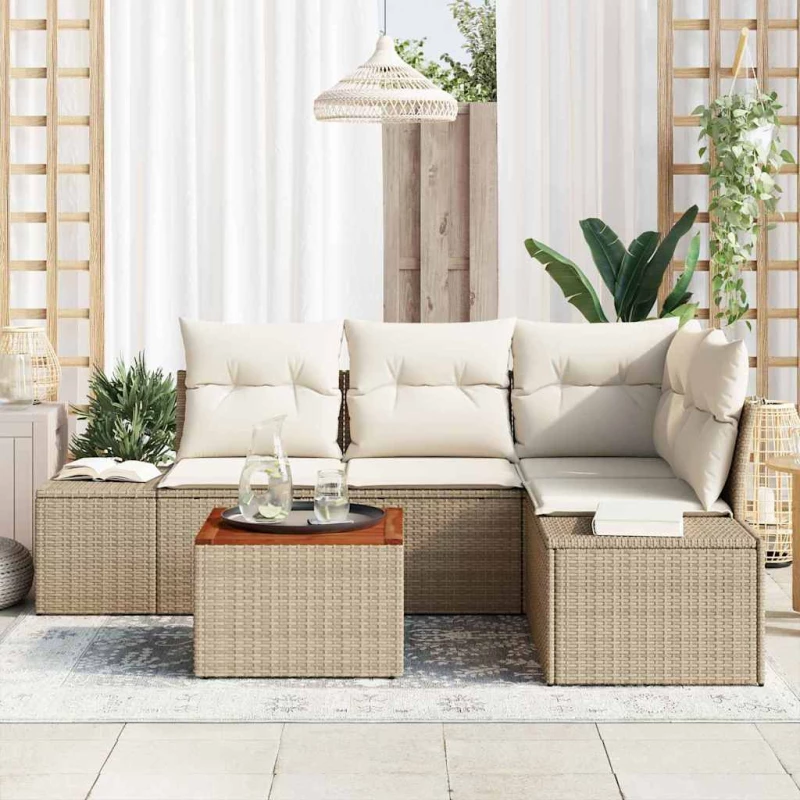 vidaXL Σετ Σαλονιού Κήπου 5 pcs Beige, λευκό 55 x 55 x 37 εκ