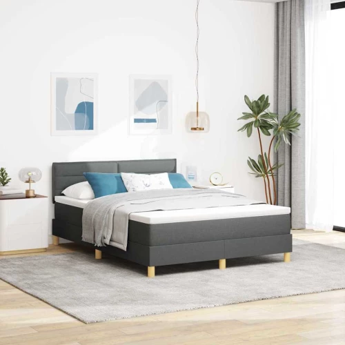 vidaXL Box Spring Κρεβάτι με Στρώμα Σκούρο Γκρι 140x190 εκ. Ύφασμα