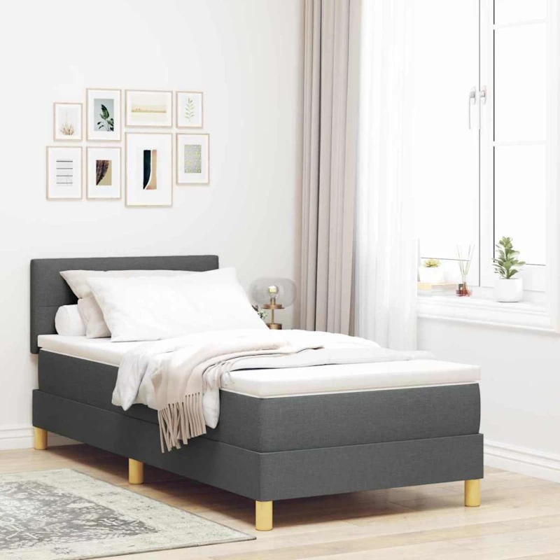 vidaXL Κρεβάτι με Σπίν και Ματράζ Σκούρο Γκρι 90x190 cm Ύφασμα