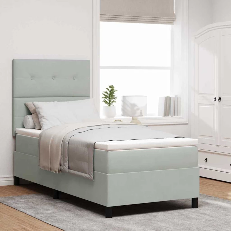 κρεβάτι Box Spring vidaXL με στρώμα Ανοιχτό γκρι 80x200 εκ. Βελούδο