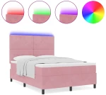 κρεβάτι box spring vidaXL με στρώμα & LED ροζ 140x200 εκ. βελούδο