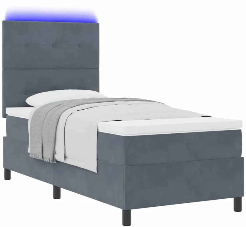 Κρεβάτι Box Spring vidaXL με Στρώμα & LED Σκούρο Γκρι 90x190 εκ. Βελούδο