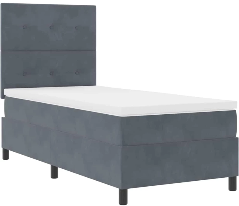Κρεβάτι Box Spring vidaXL με Στρώμα & LED Σκούρο Γκρι 90x190 εκ. Βελούδο