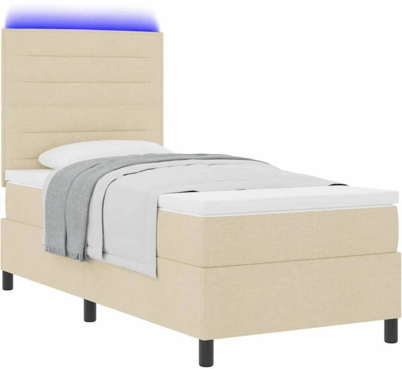 vidaXL Κρεβάτι με Σανίδα με Στρώμα & LED Μπεζ 80x200 εκ. Ύφασμα