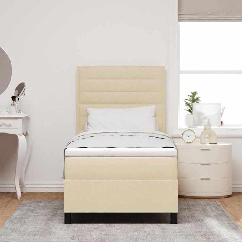 vidaXL Κρεβάτι με Σανίδα με Στρώμα & LED Μπεζ 80x200 εκ. Ύφασμα