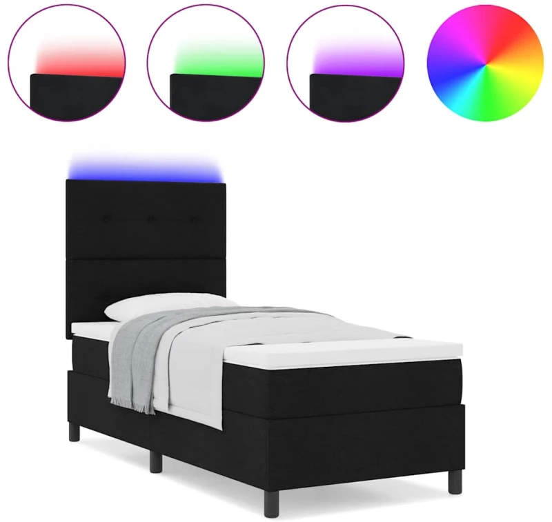 vidaXL Κρεβάτι με ελατήρια και στρώμα & LED – Μαύρο, 90 x 190 εκ.