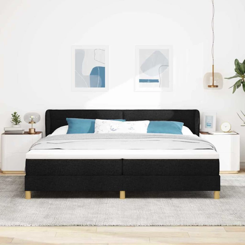 Κρεβάτι Box Spring με Στρώμα vidaXL Μαύρο 200x200 εκ. Ύφασμα