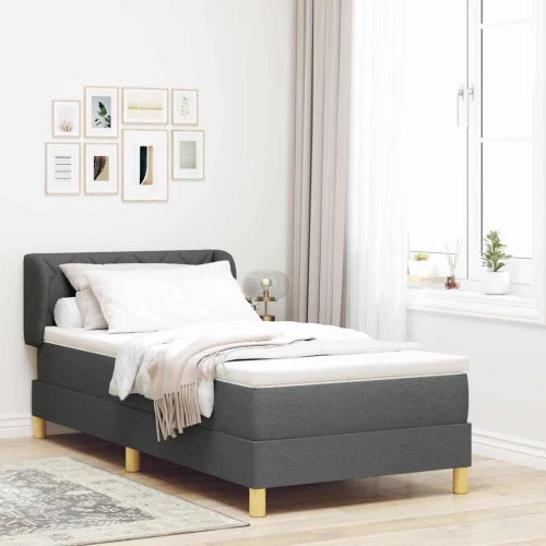 κρεβάτι Box Spring με στρώμα σε σκούρο γκρι, 90x200 εκ. ύφασμα