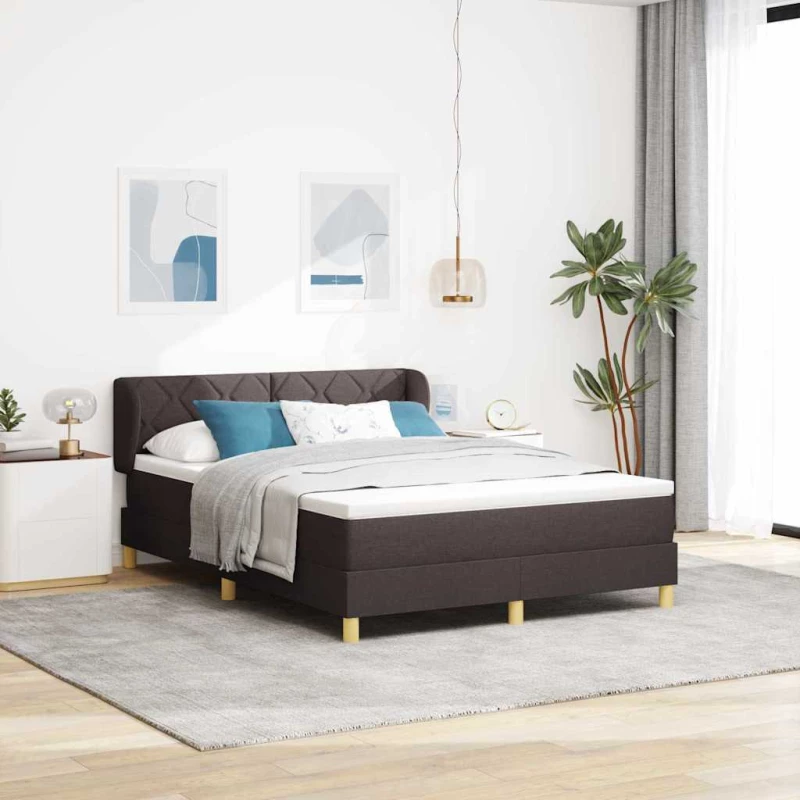 vidaXL Κρεβάτι με Στρώμα Σκούρο Καφέ 140x200 cm Υφάσματα