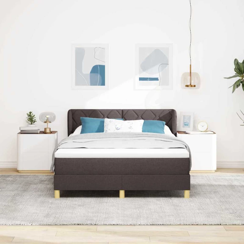 vidaXL Κρεβάτι με Στρώμα Σκούρο Καφέ 140x200 cm Υφάσματα