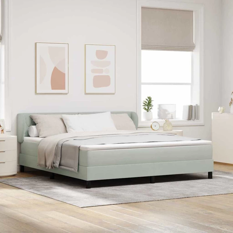 Κρεβάτι Box Spring με Στρώμα vidaXL Γκρι ανοιχτό 180x200 εκ. Βελούδο