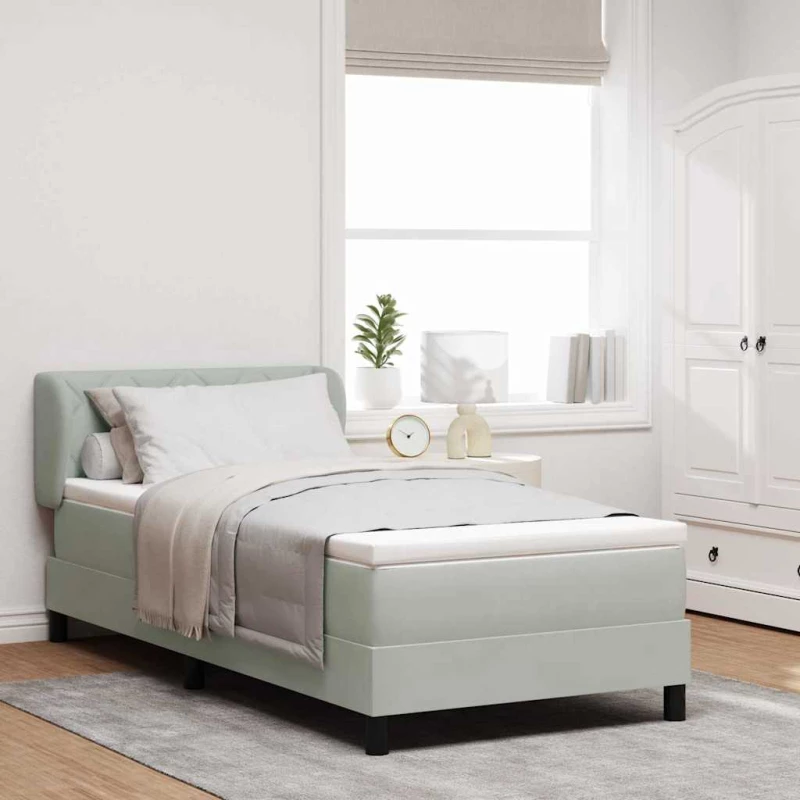 κρεβάτι Box Spring με στρώμα vidaXL ανοιχτό γκρι 90x200 εκ. Βελούδο