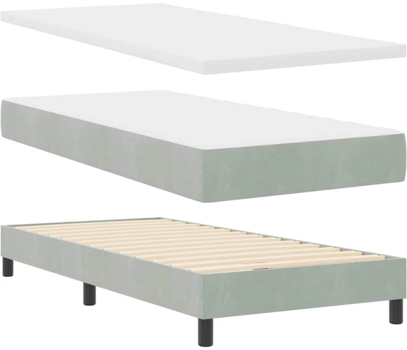 κρεβάτι Box Spring με στρώμα vidaXL ανοιχτό γκρι 90x200 εκ. Βελούδο