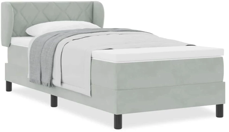 κρεβάτι Box Spring με στρώμα vidaXL ανοιχτό γκρι 90x200 εκ. Βελούδο