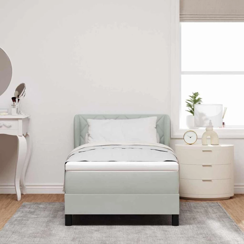 κρεβάτι Box Spring με στρώμα vidaXL ανοιχτό γκρι 90x200 εκ. Βελούδο