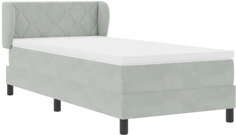κρεβάτι Box Spring με στρώμα vidaXL ανοιχτό γκρι 90x200 εκ. Βελούδο