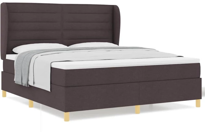 vidaXL Κρεβάτι Box Spring με Στρώμα Σκούρο Καφέ 180x200 εκ. Ύφασμα