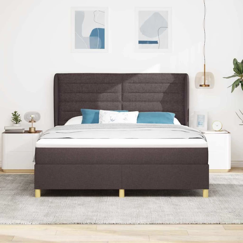 vidaXL Κρεβάτι Box Spring με Στρώμα Σκούρο Καφέ 180x200 εκ. Ύφασμα