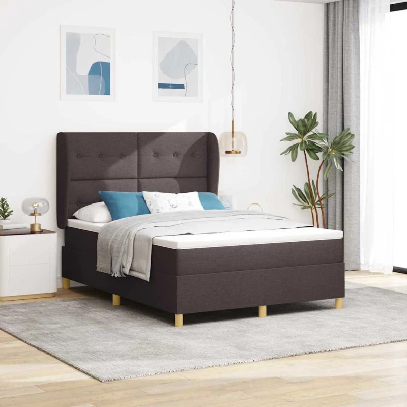 vidaXL Κρεβάτι με Στρώμα Στερεό Σκούρο Καφέ 140x200 εκ. Ύφασμα