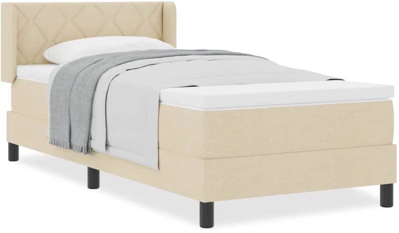 vidaXL Κρεβάτι Box Spring με Στρώμα σε Κρέμ, 90 x 200 εκ, Fabric