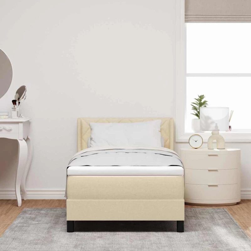 vidaXL Κρεβάτι Box Spring με Στρώμα σε Κρέμ, 90 x 200 εκ, Fabric