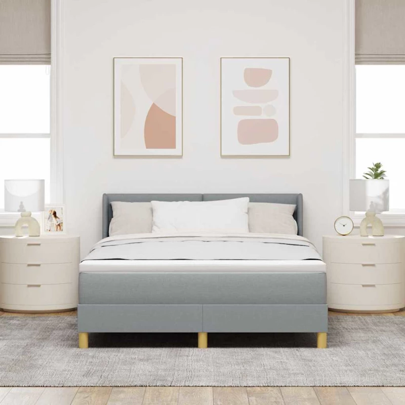 vidaXL Κρεβάτι Box Spring με Στρώμα σε Γκρι Ανοιχτό, 140 x 200cm, Ύφασμα