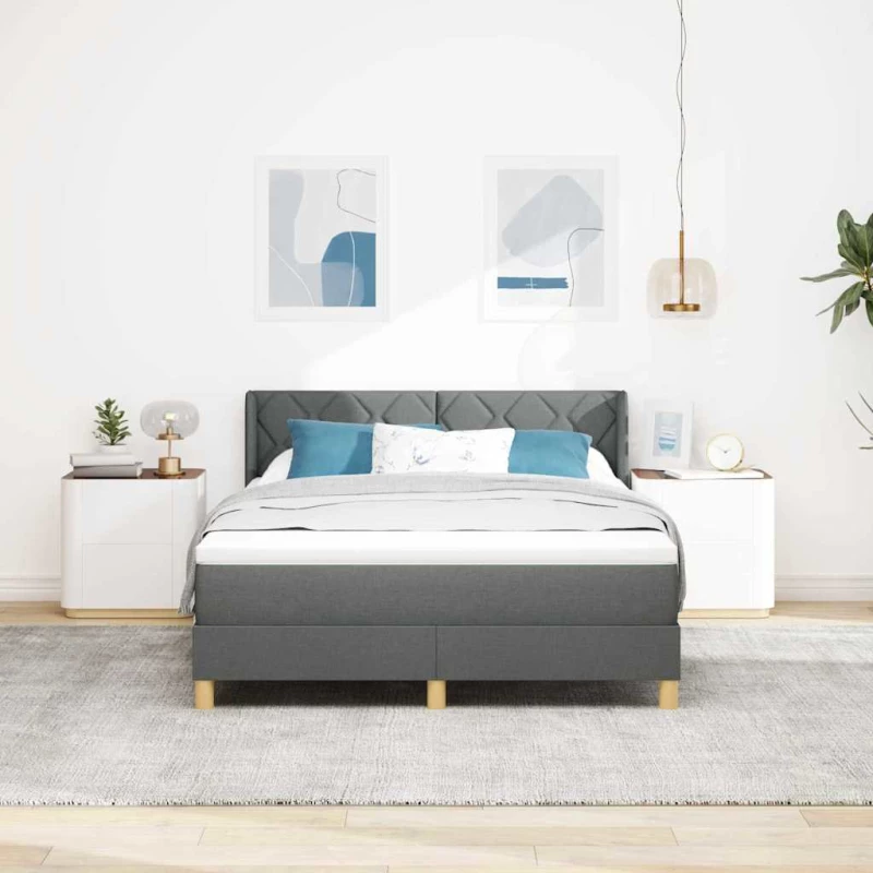 vidaXL Κρεβάτι Box Spring με Στρώμα Σκούρο Γκρι, 140 x 190 εκ., Ύφασμα