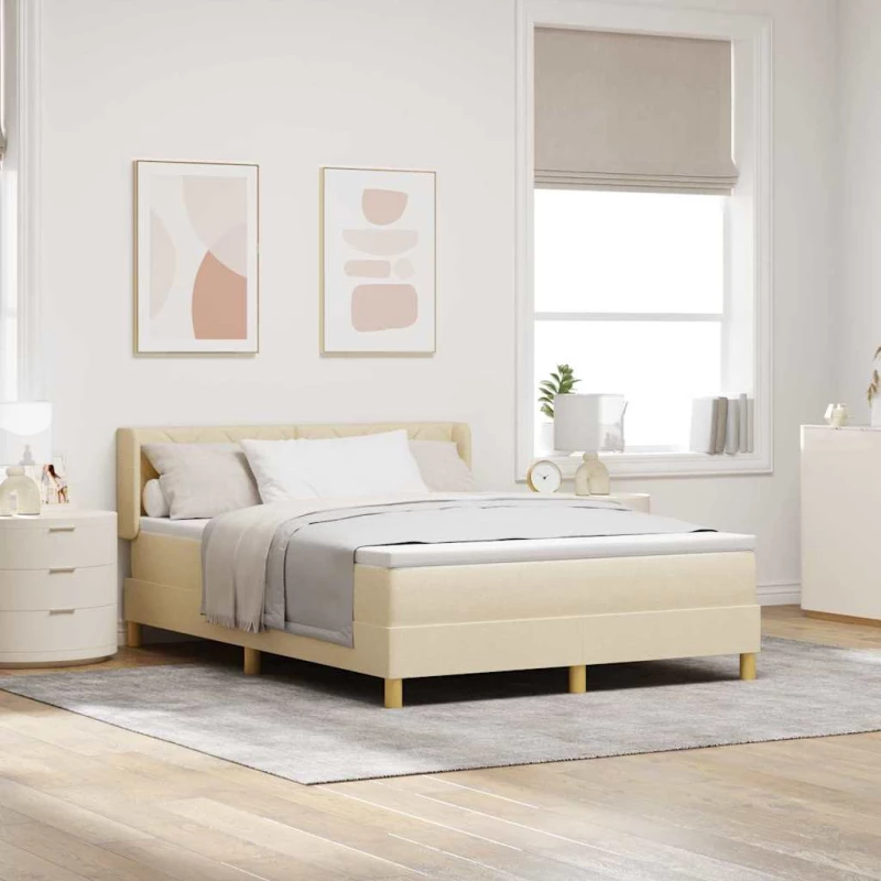 vidaXL Κρεβάτι Box Spring με Στρώμα - Κρεμ, 160 x 200 εκ, Ύφασμα.