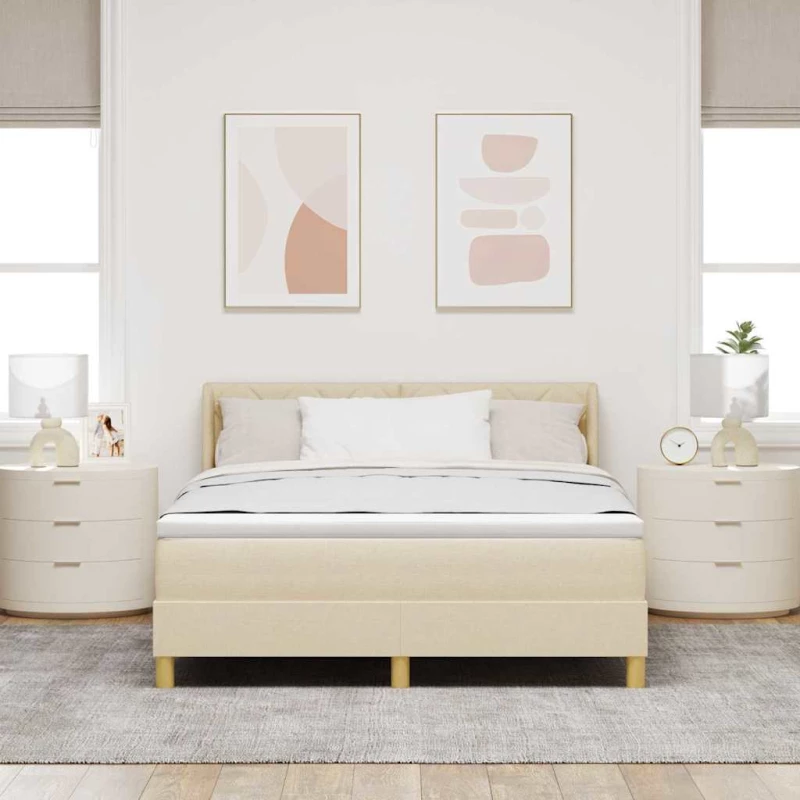 vidaXL Κρεβάτι Box Spring με Στρώμα - Κρεμ, 160 x 200 εκ, Ύφασμα.