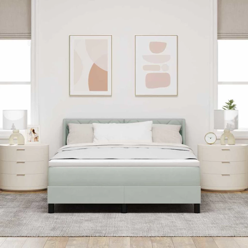 vidaXL Κρεβάτι Box Spring με Στρώμα Ανοιχτό Γκρι 160x200 εκ. Βελούδο