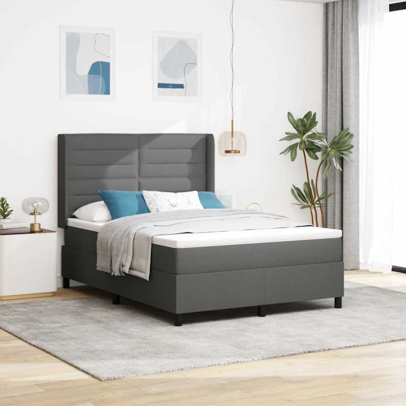vidaXL Κρεβάτι Box Spring με Στρώμα Σκούρο Γκρι 140x190 cm Ύφασμα