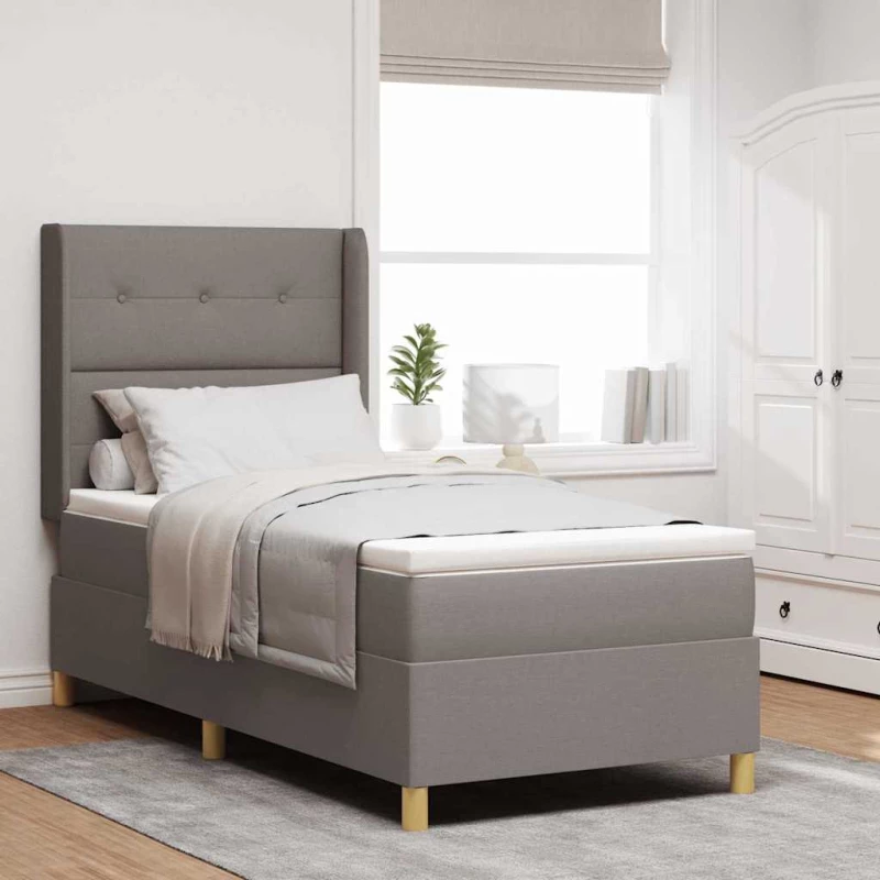 vidaXL Κρεβάτι Box Spring με Στρώμα Ταπέ Ανοιχτό 90x200 εκ. Ύφασμα